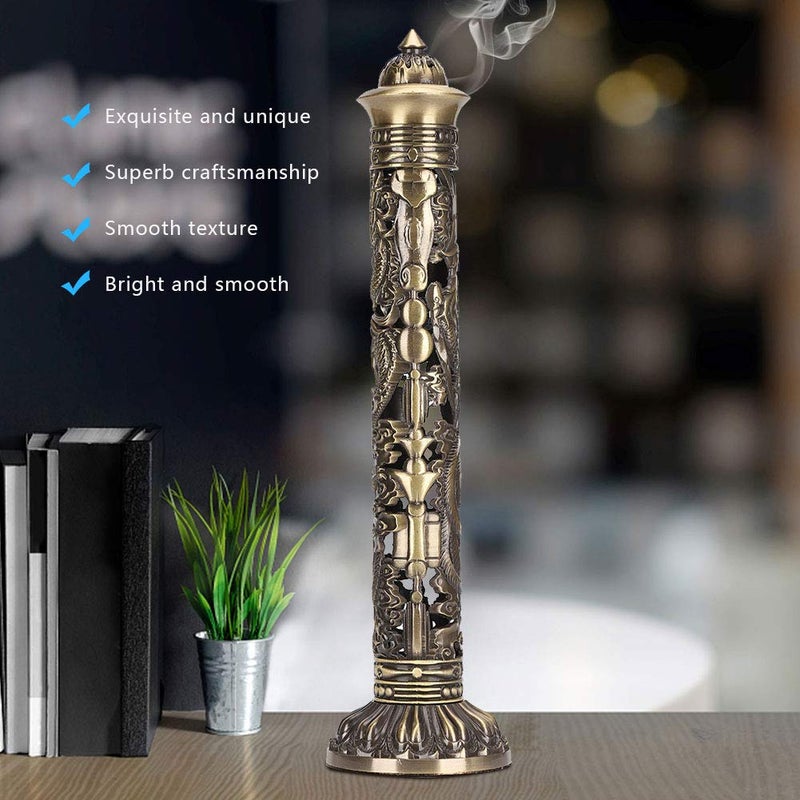 Focket Incense Tower Holder,Portable Bronze Dragon Phoenix Relief Retro Nostalgia Vertical Stick Incense Holder With Craft Storage Box Ash Catcher Sticks Incense Holder For Home - Image 4